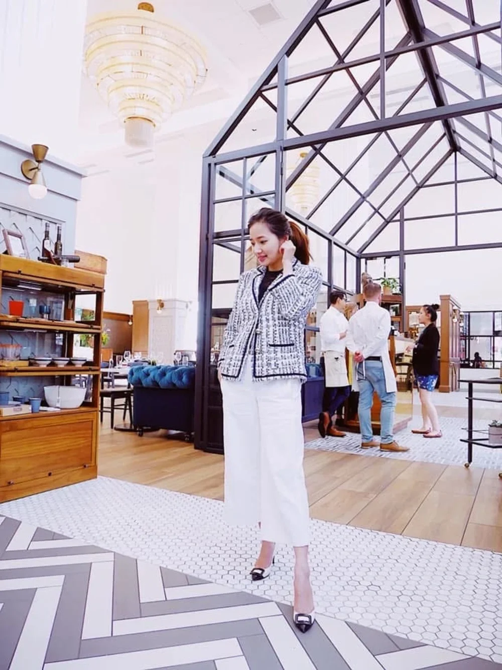 Kate Spade Blue and White Tweed Collar Blazer Jacket 4/S